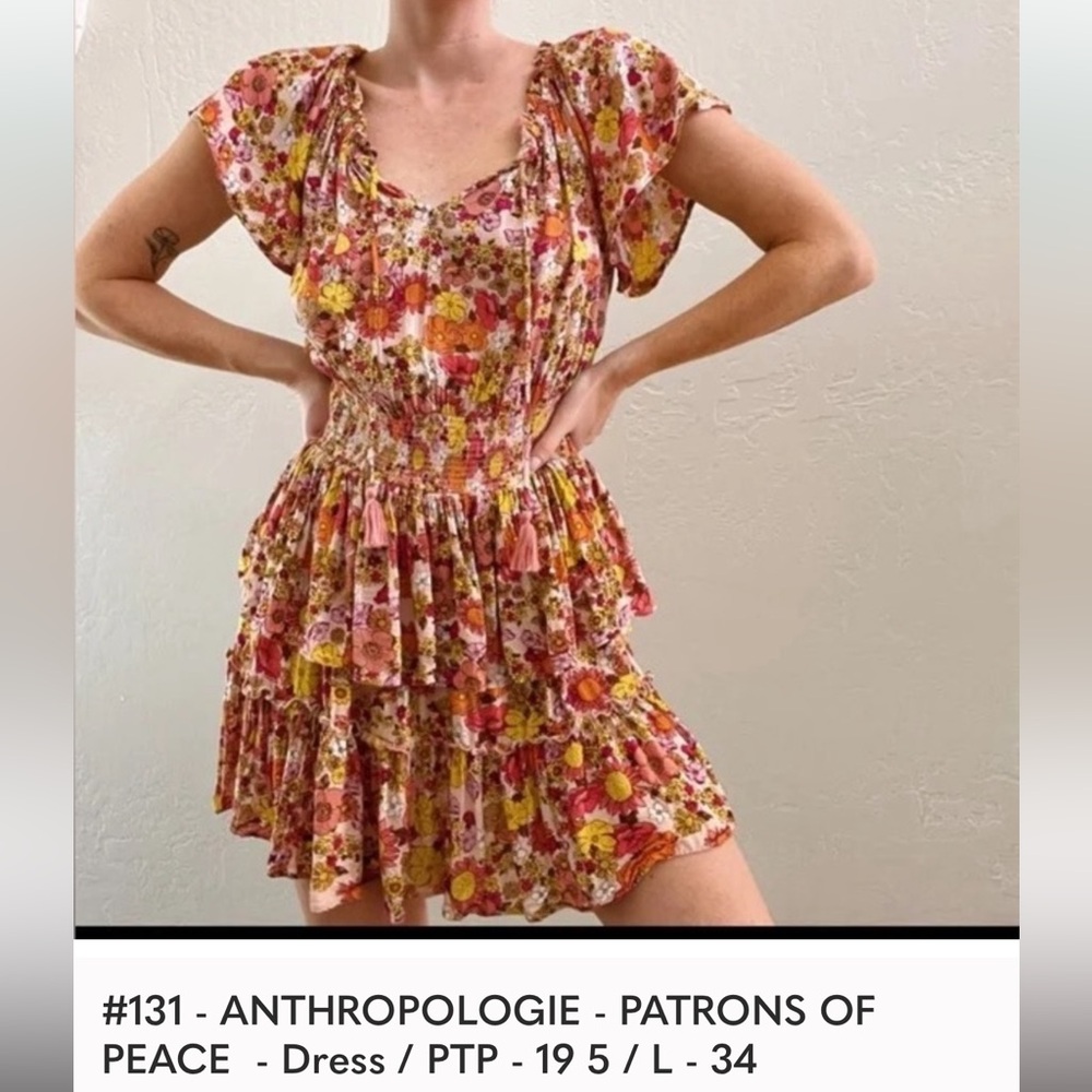Anthropologie Floral Ruffle Dress in Pink and Orange
